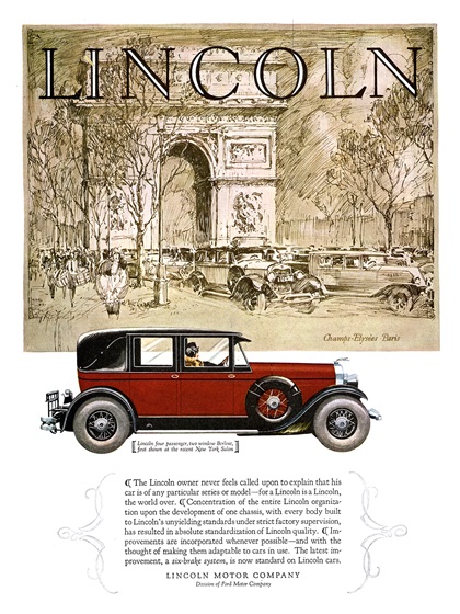 Lincoln Four Passenger Two Window Berline Ad (February, 1927) – Champs-Élysées, Paris
