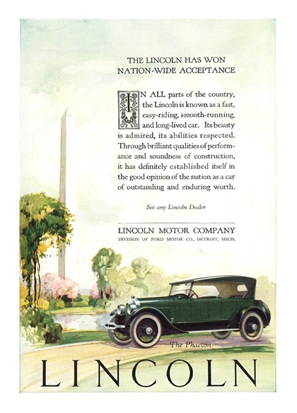  Lincoln Phaeton Ad (May, 1924)