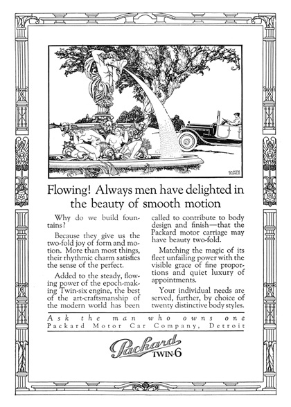 Packard Twin-6 Ad (May, 1917) – Flowing! – Illustrated by Alfred Garth Jones