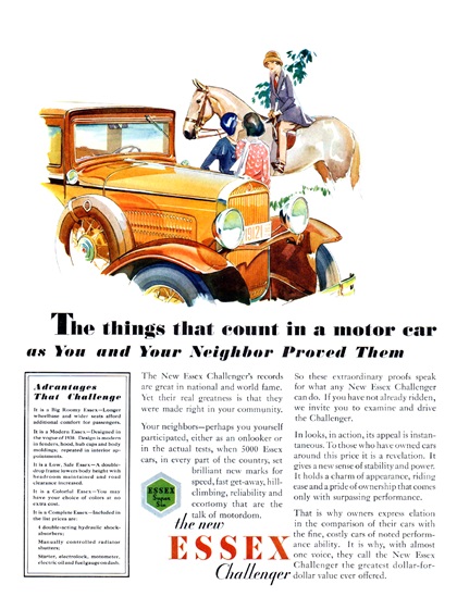 Essex Challenger Super Six Ad (June–July, 1930) – Illustrated by Malcolm Daniel Charleson
