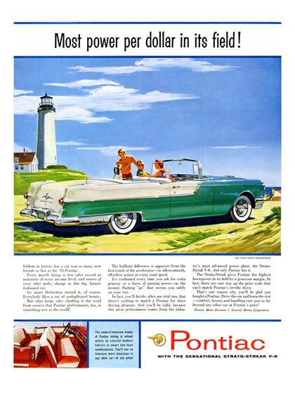 Pontiac Star Chief Convertible Ad (August, 1955) – Most power per dollar in its field!