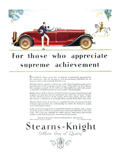Stearns-Knight Ad (August, 1928) – For those who appreciate supreme achievement