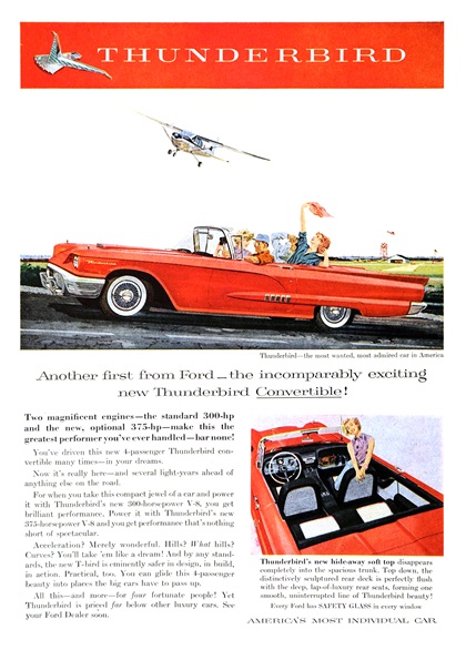 Ford Thunderbird Ad (July, 1958) – Another first from Ford — the incomparably exciting new Thunderbird Convertible!