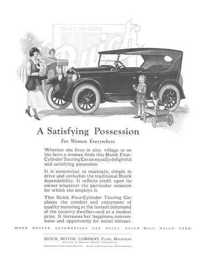 Buick Four Touring Car Ad (May, 1923) – A Satisfying Possession For Women Everywhere