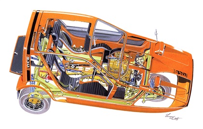 Bond Bug – Cutaway drawing by Lawrence Watts