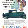 Pontiac Six Ad (September, 1928): Coupe, Body by Fisher - Drive this finer Pontiac Six to learn what $745 will buy