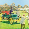 1909 Stanley Steamer Runabout: Back For the Big Game - Calendar illustration by Kenneth Riley