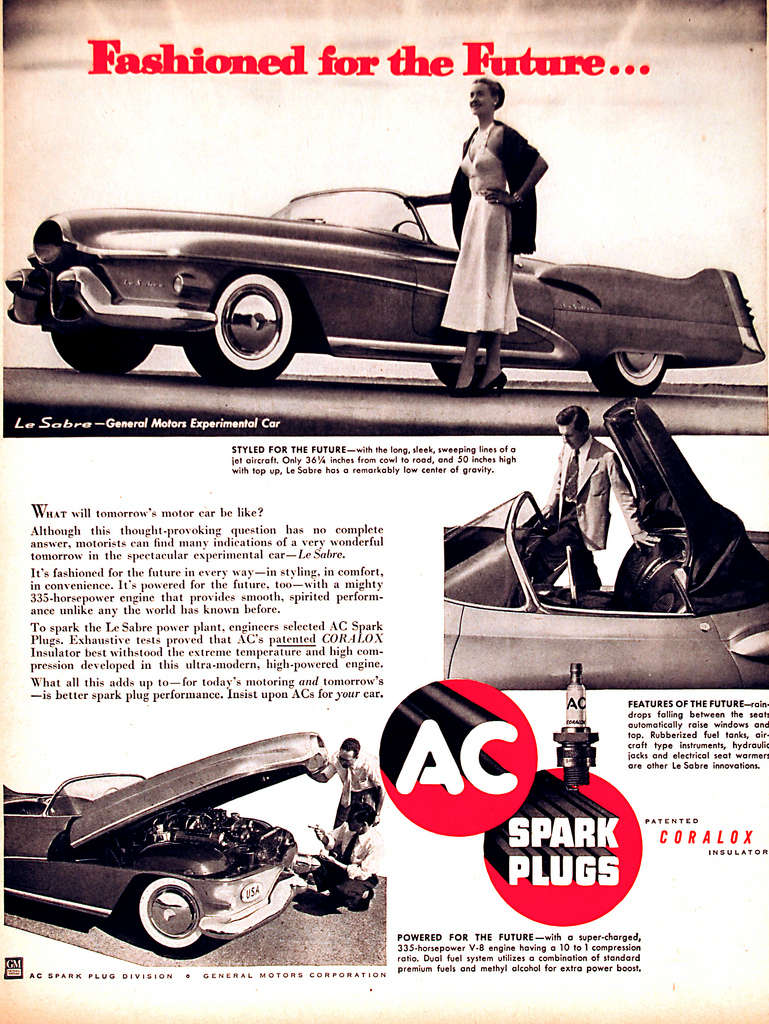 AC Spark Plugs Ad featuring the GM LeSabre Concept Car, 1952