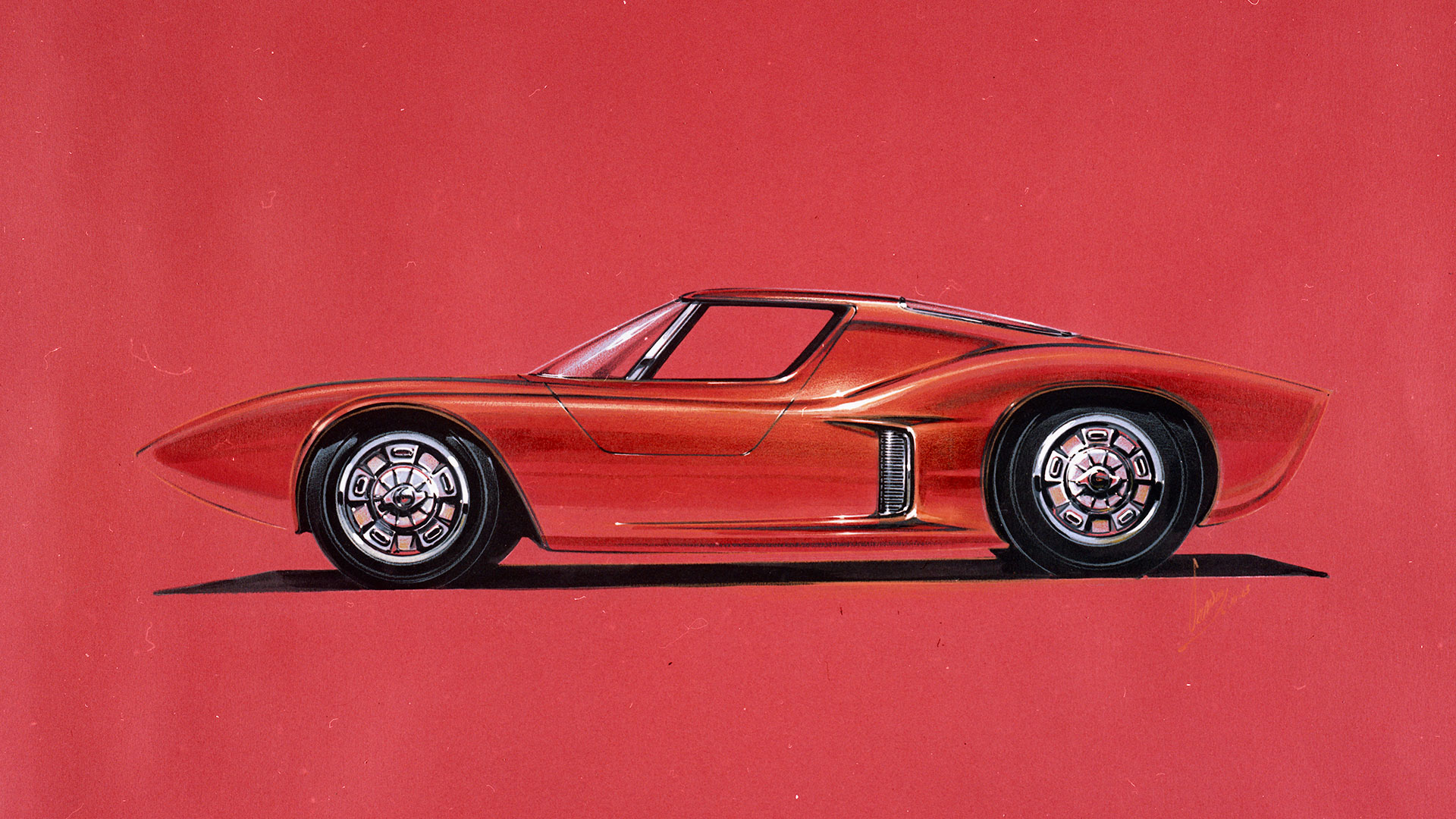 1963 Ford Mustang mid-engine Concept - Design Sketch - Формы кузова этого автомобиля послужили вдохновением для создания легендарного GT40 Mk1, который уже в 1964 году дебютировал в Ле Мане.