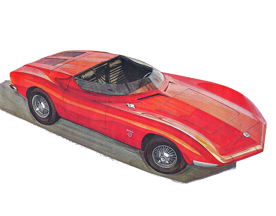 Chevrolet Corvair Monza SS (XP-797), 1963 - Illustration from "Chevrolet Idea Cars - Today's ideas for tomorrow's driving" Foldout