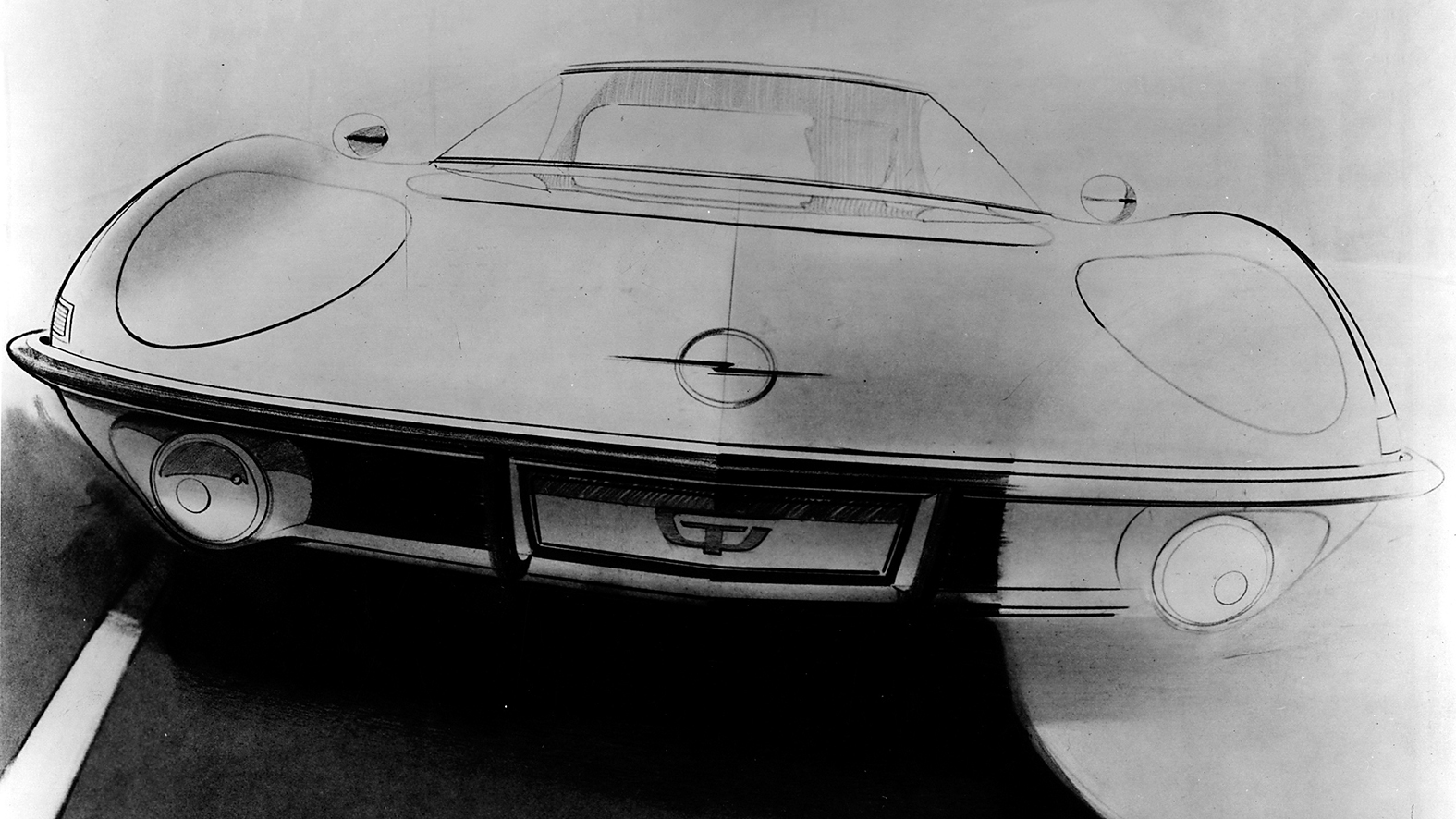 An iconic sketch of the Opel Experimental GT by Erhard Schnell, who led Opel’s Advanced Studio. This department had no equivalent in the European industry and immediately started working on the Experimental GT, an affordable, exciting sports car presented at the Frankfurt Motor Show in 1965.