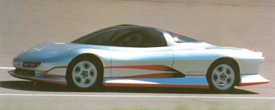 Ground-effects spoilers that looked like side running boards showed how the 1989 Mitsubishi HSR concept car blended styling and technology.