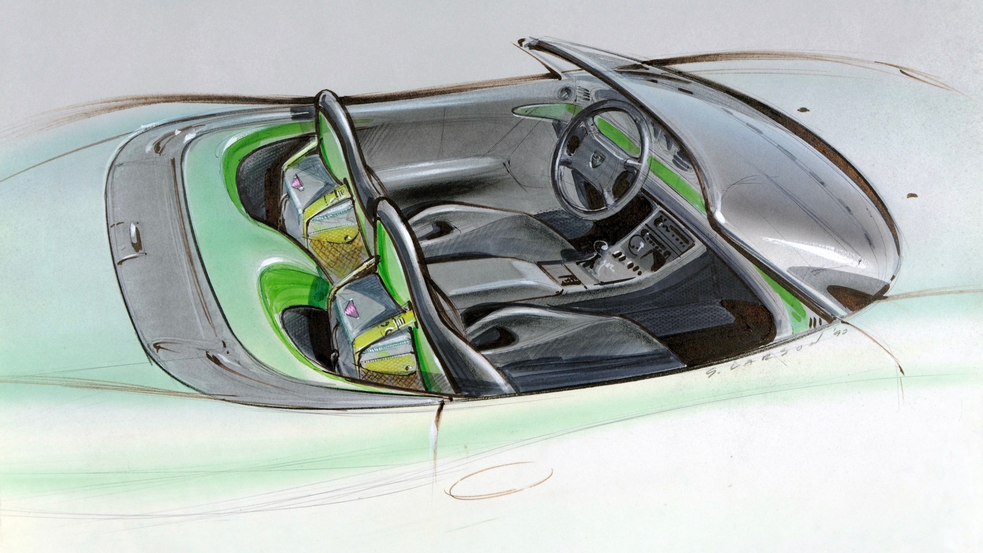 Porsche 986 Boxster, design sketch, 1992