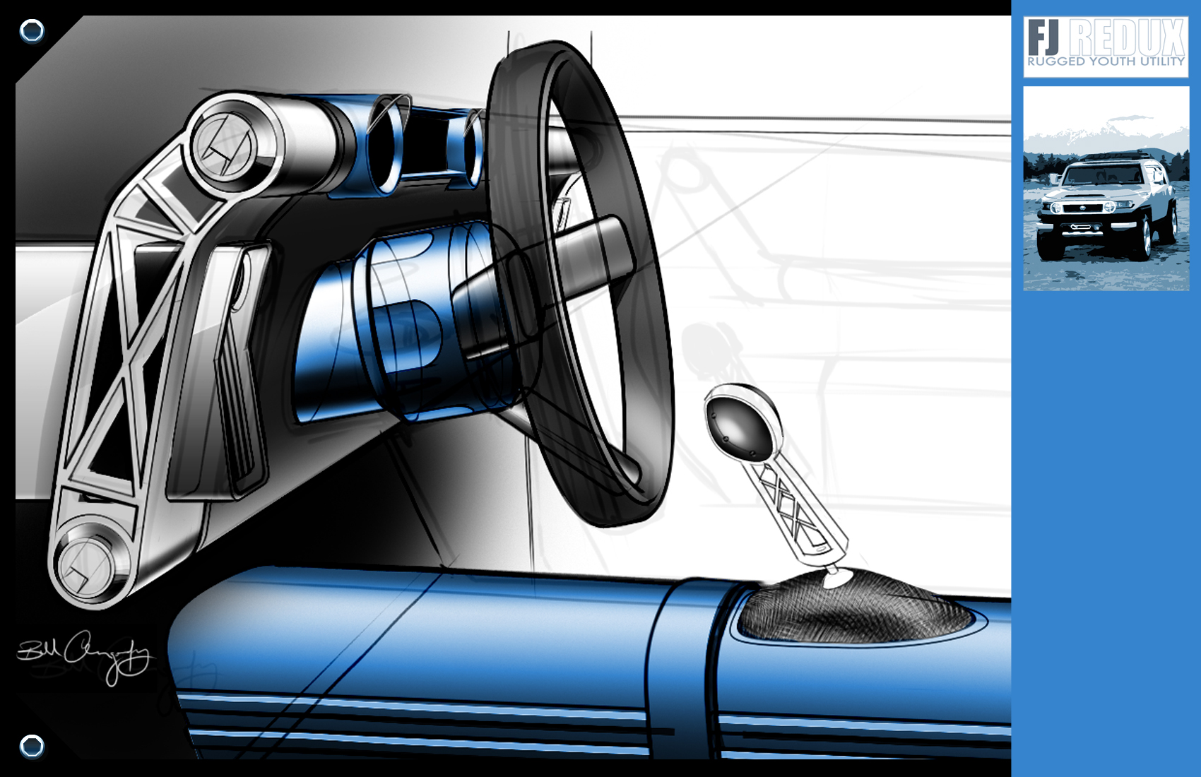 Toyota FJ Cruiser, 2003 - Interior Design Sketch
