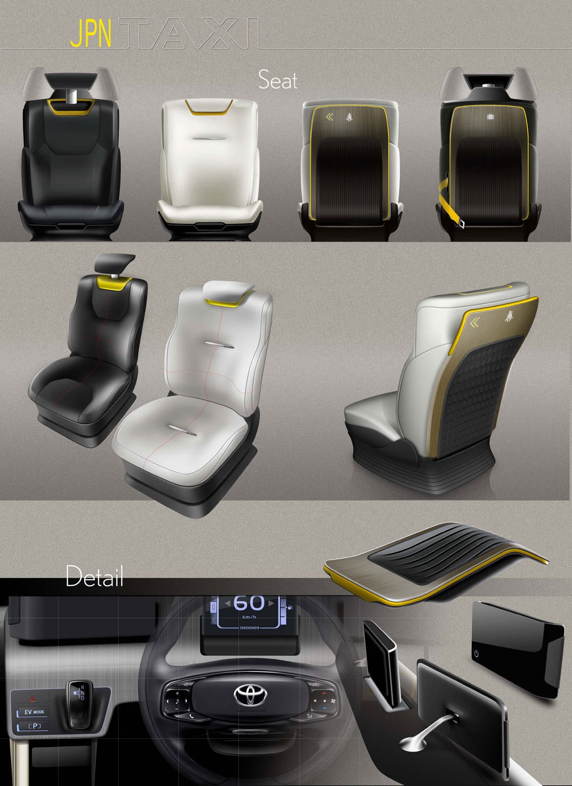 Toyota JPN Taxi Concept, 2013 - Interior Design Sketch