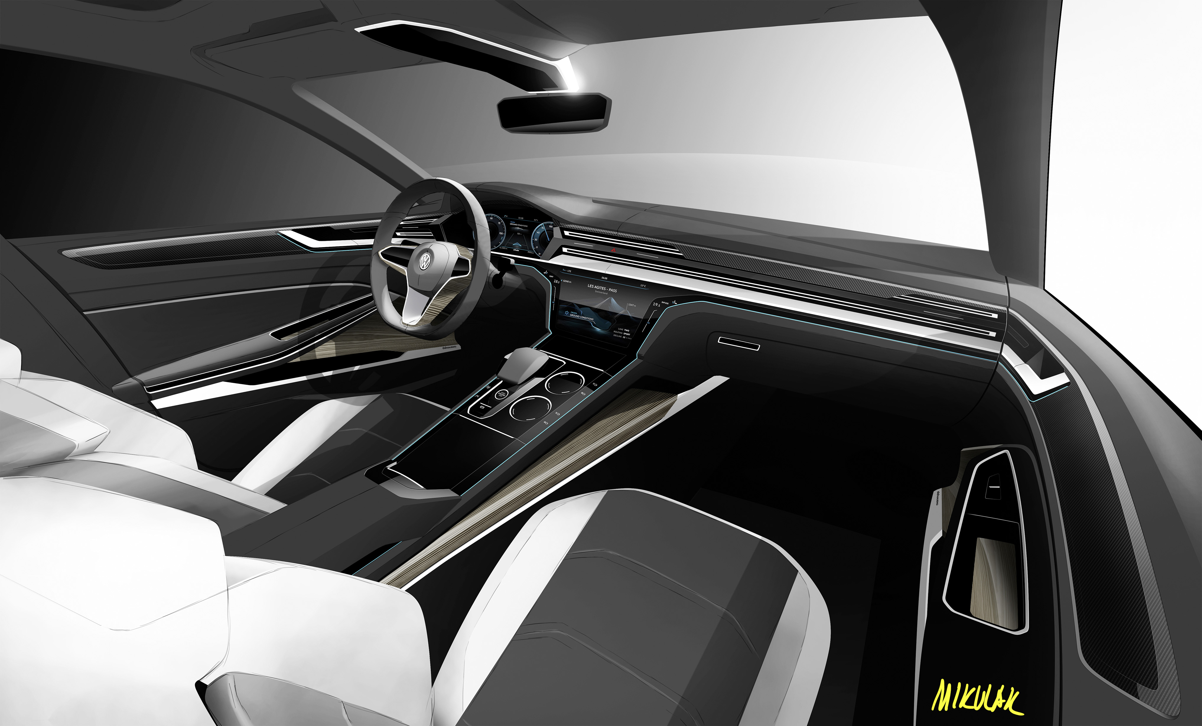 Volkswagen Sport Coupe Concept GTE, 2015 - Interior Design Sketch