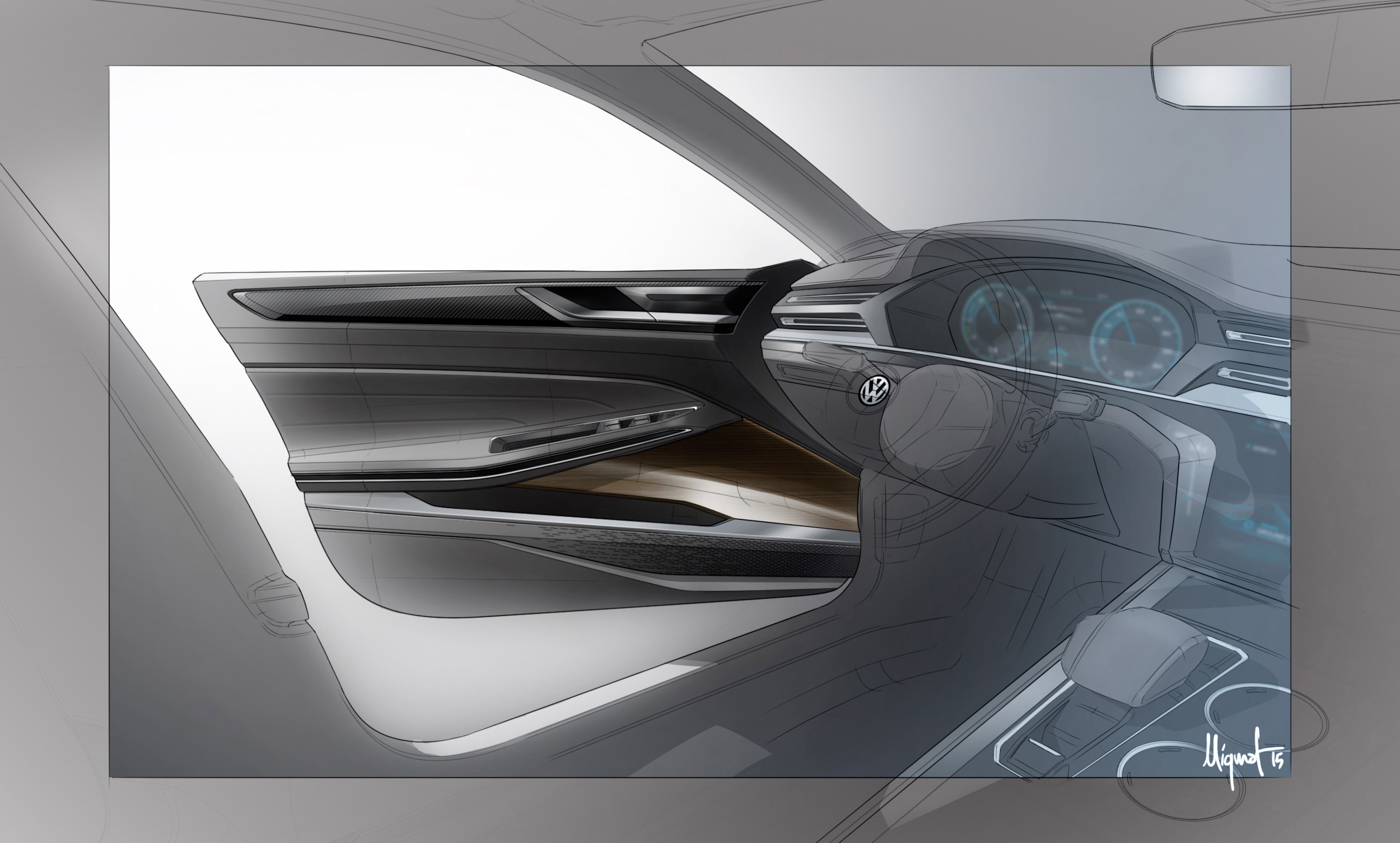 Volkswagen Sport Coupe Concept GTE, 2015 - Interior Design Sketch