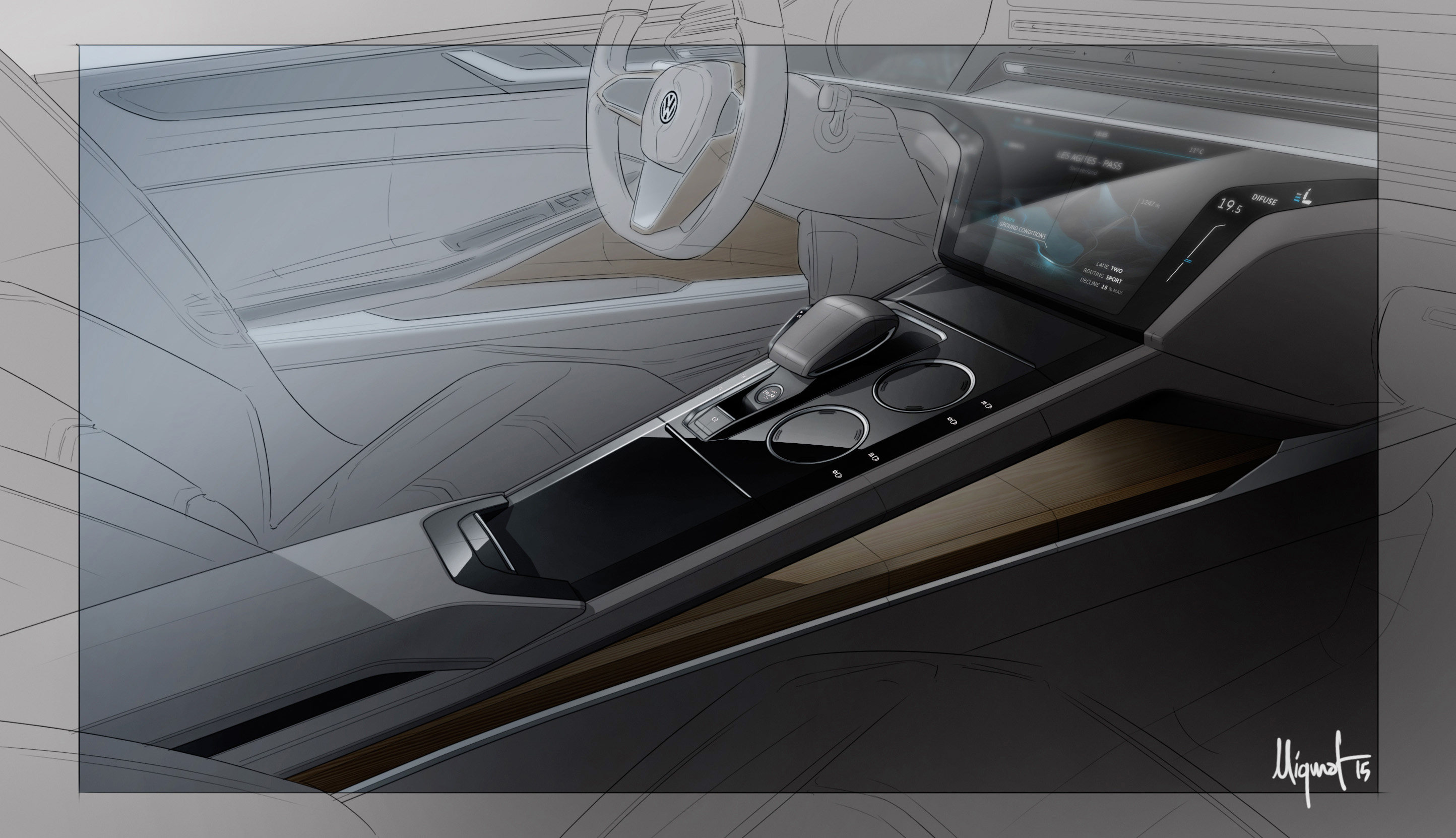 Volkswagen Sport Coupe Concept GTE, 2015 - Interior Design Sketch
