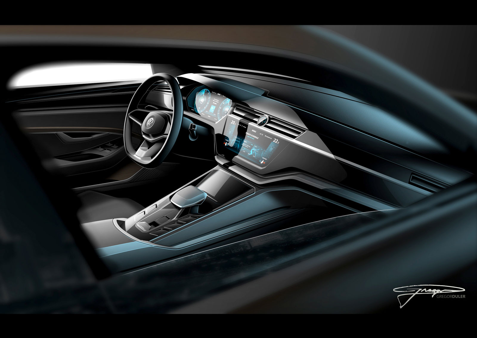 Volkswagen C Coupe GTE Concept, 2015 - Interior Design Sketch
