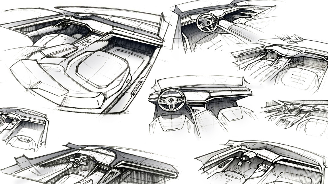 Volkswagen T-Prime Concept GTE, 2016 - Interior Design Sketch