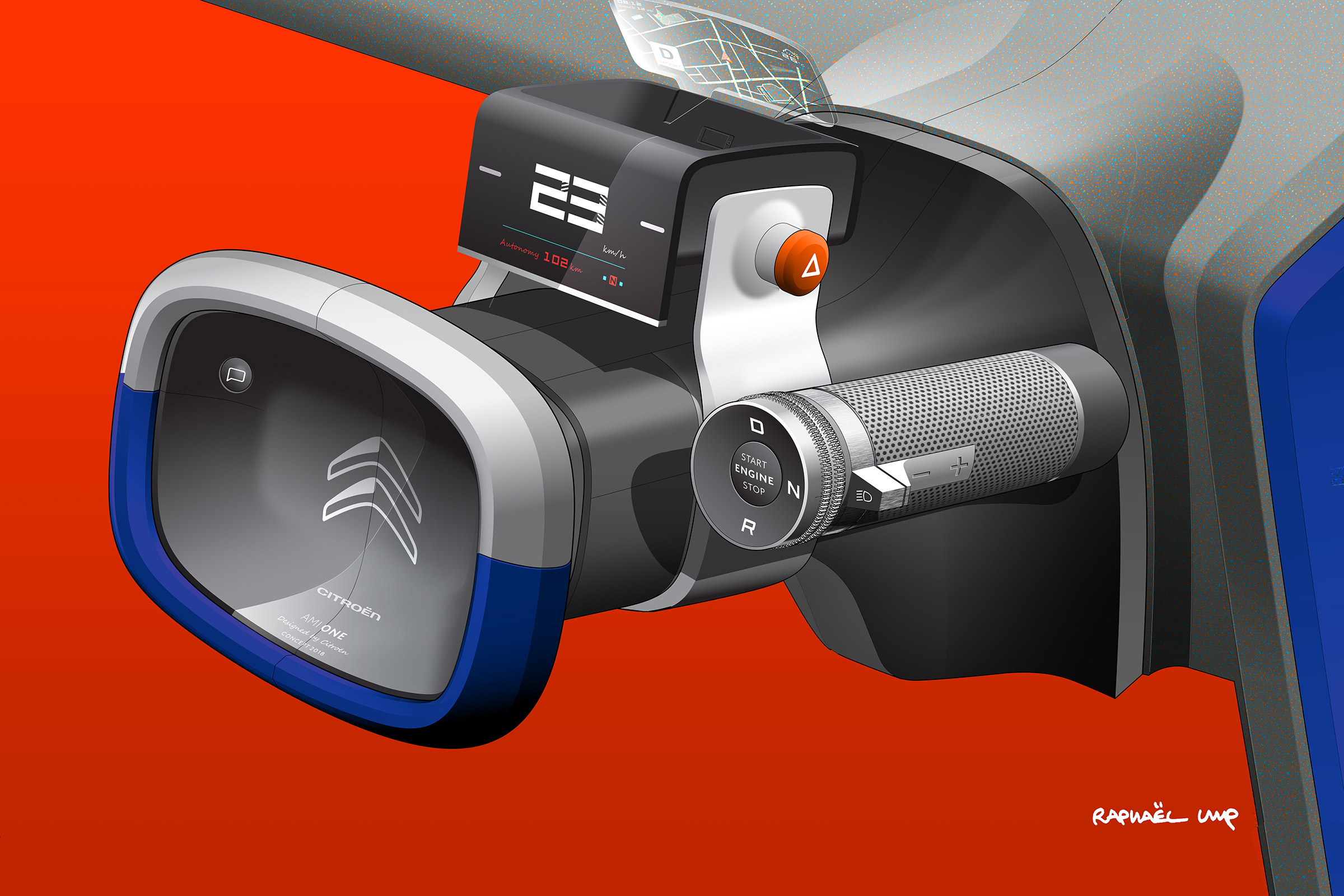 Citroen Ami One Concept, 2019 - Interior - Design Sketch by Raphaël Le Masson Pannetrat