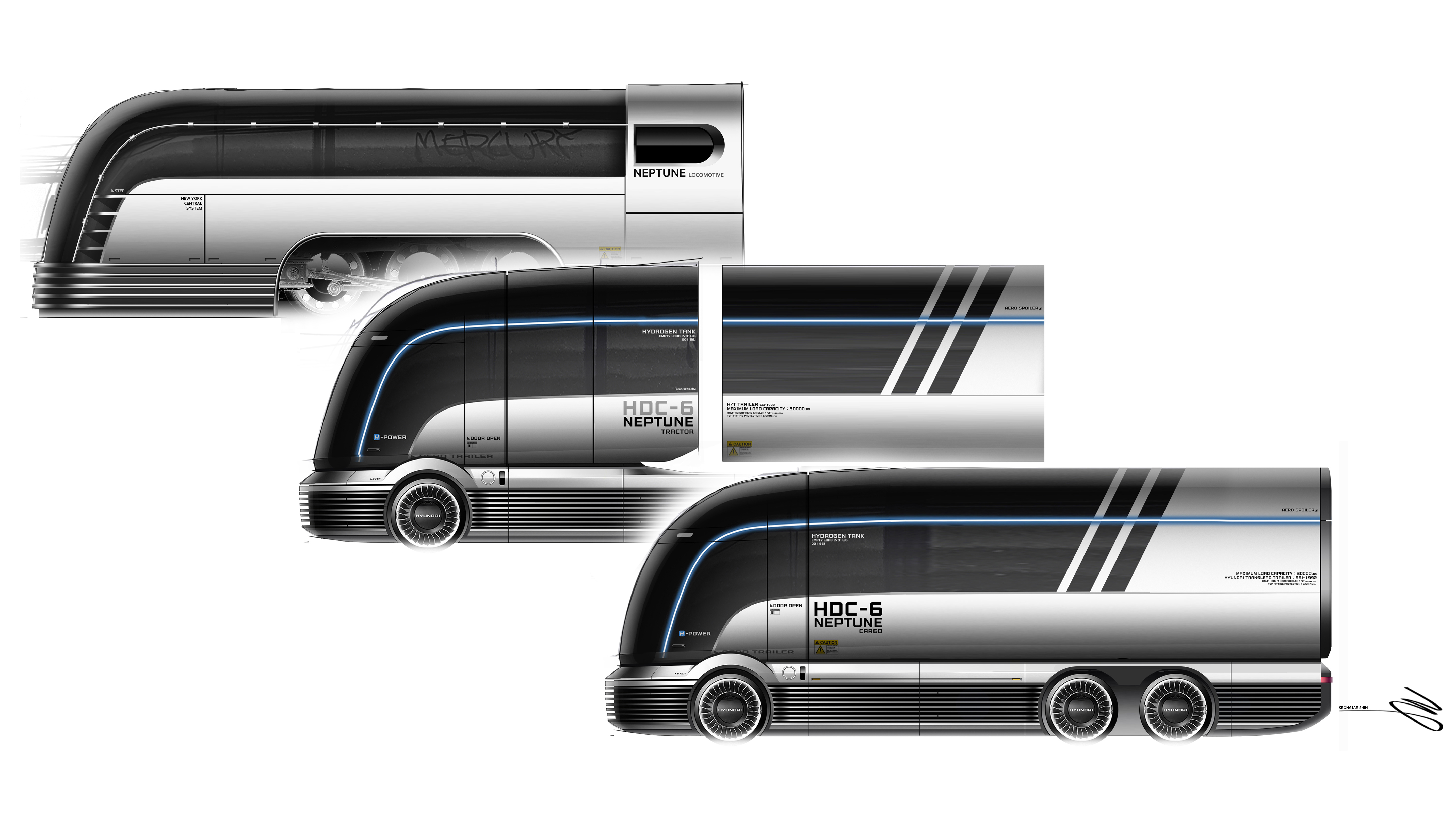 Hyundai HDC-6 Neptune Hydrogen Semi-Truck Concept, 2019 - Design Sketch