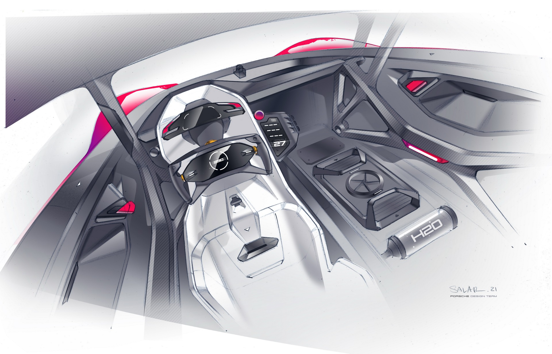 Porsche Mission R, 2021 – Design sketch – Interior