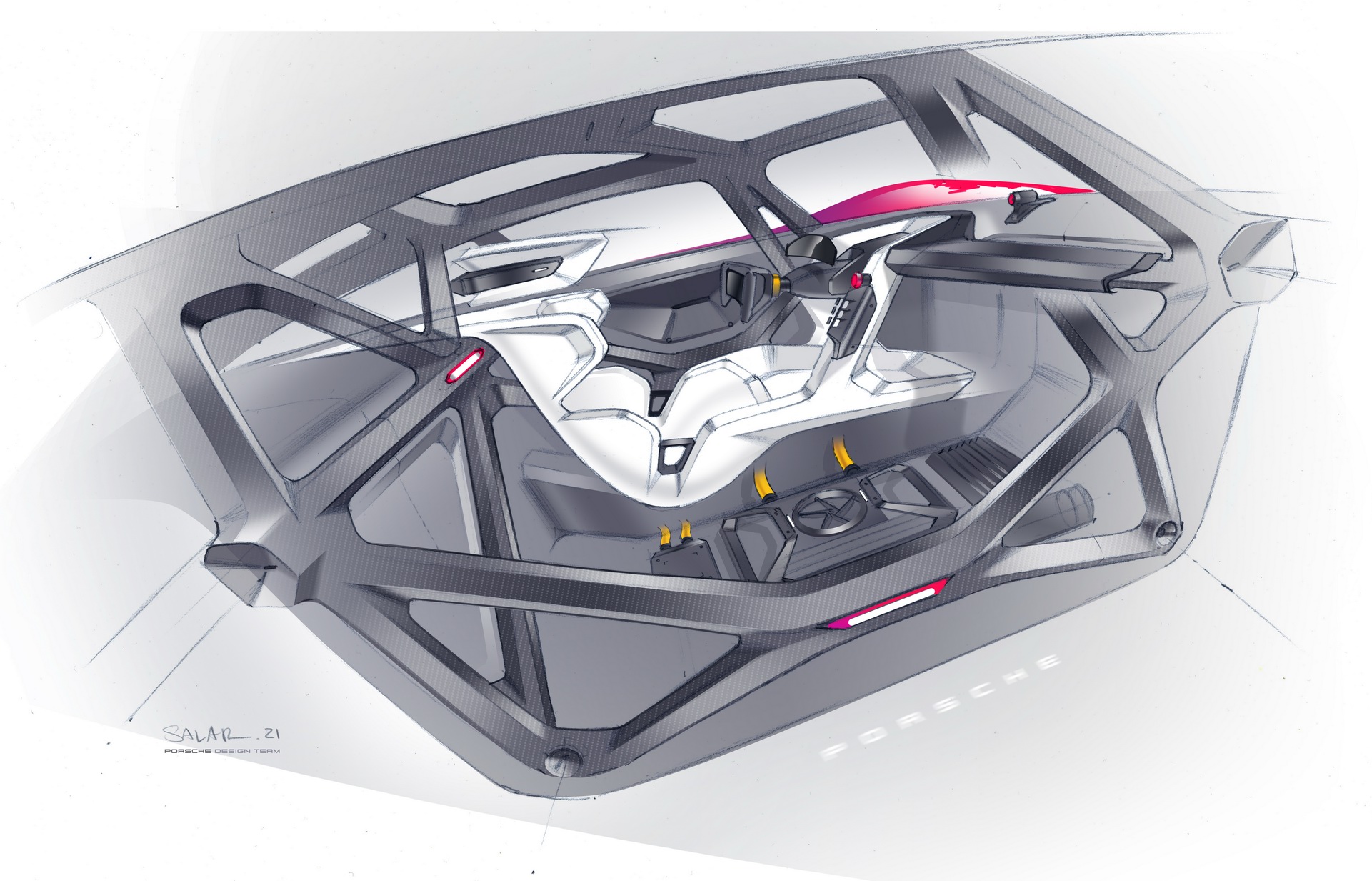 Porsche Mission R, 2021 – Design sketch – Interior