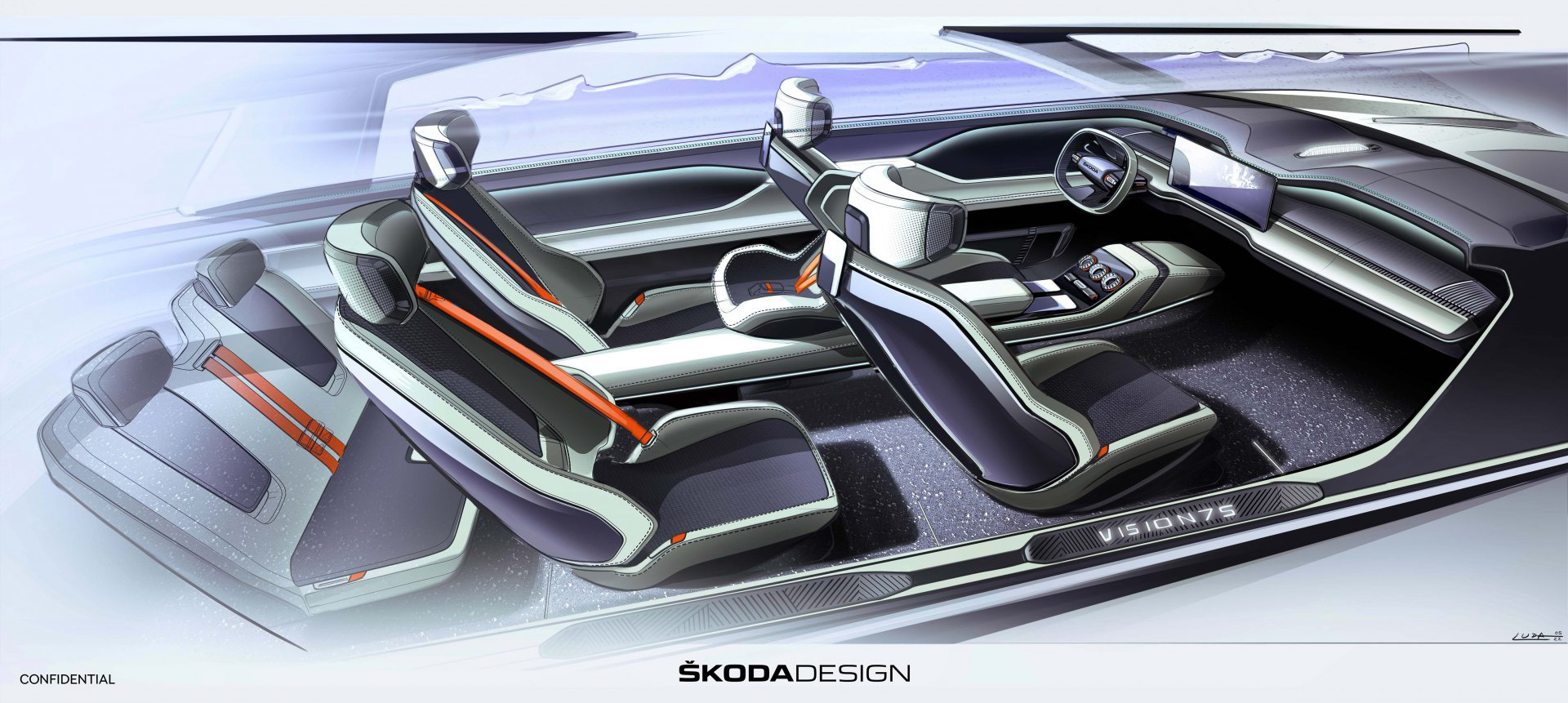 Skoda Vision 7S Concept, 2022 – Design Sketch – Interior