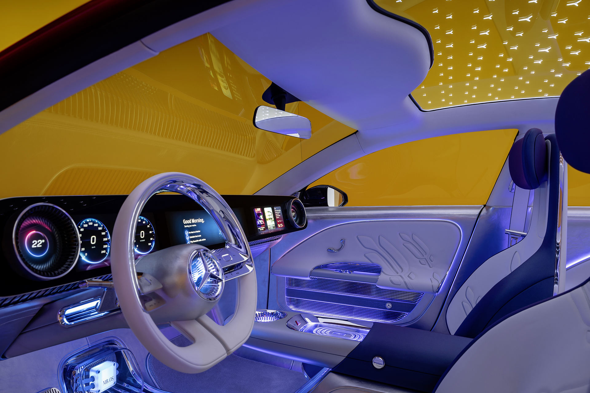 Mercedes-Benz Concept CLA Class, 2023 – Inside the spacious and airy interior the aesthetic theme is one of utmost modernity