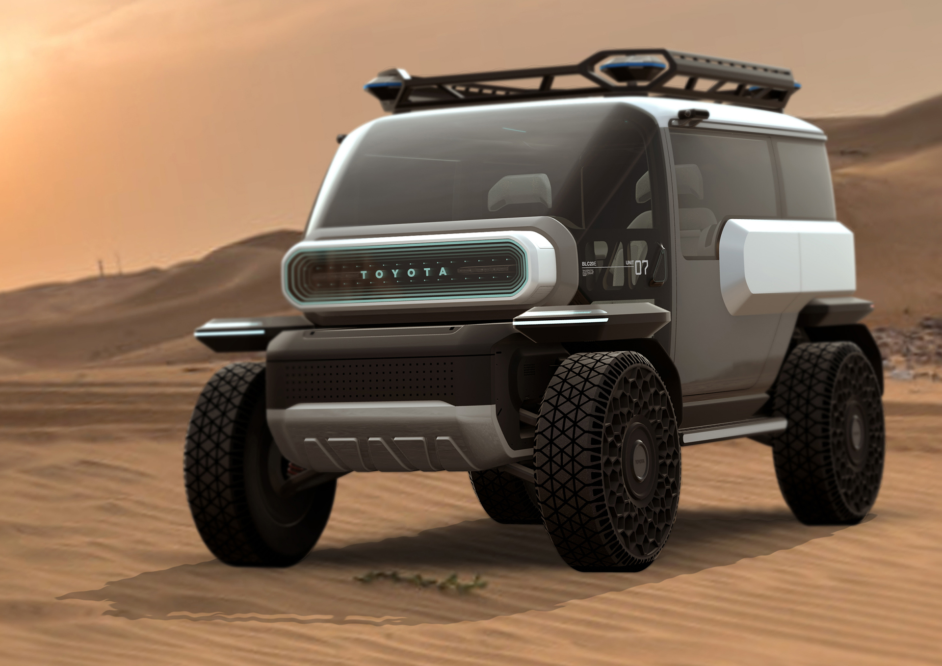 With its in-wheel motors, expansive glass canopy and augmented reality displays, the Baby Lunar Cruiser is built to conquer almost any environment.