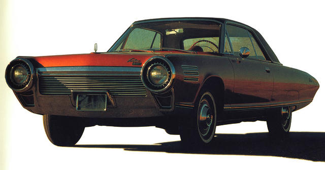 The best-known Chrysler Turbine concept car was this bronze coupe. Chrysler lent 50 of them to 203 people between 1963 and 1966 for public test drives.