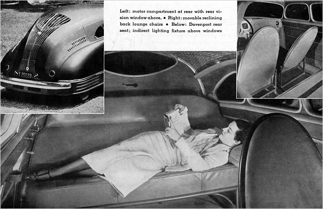 Scarab foretold modern minivans with folding table, movable seats.