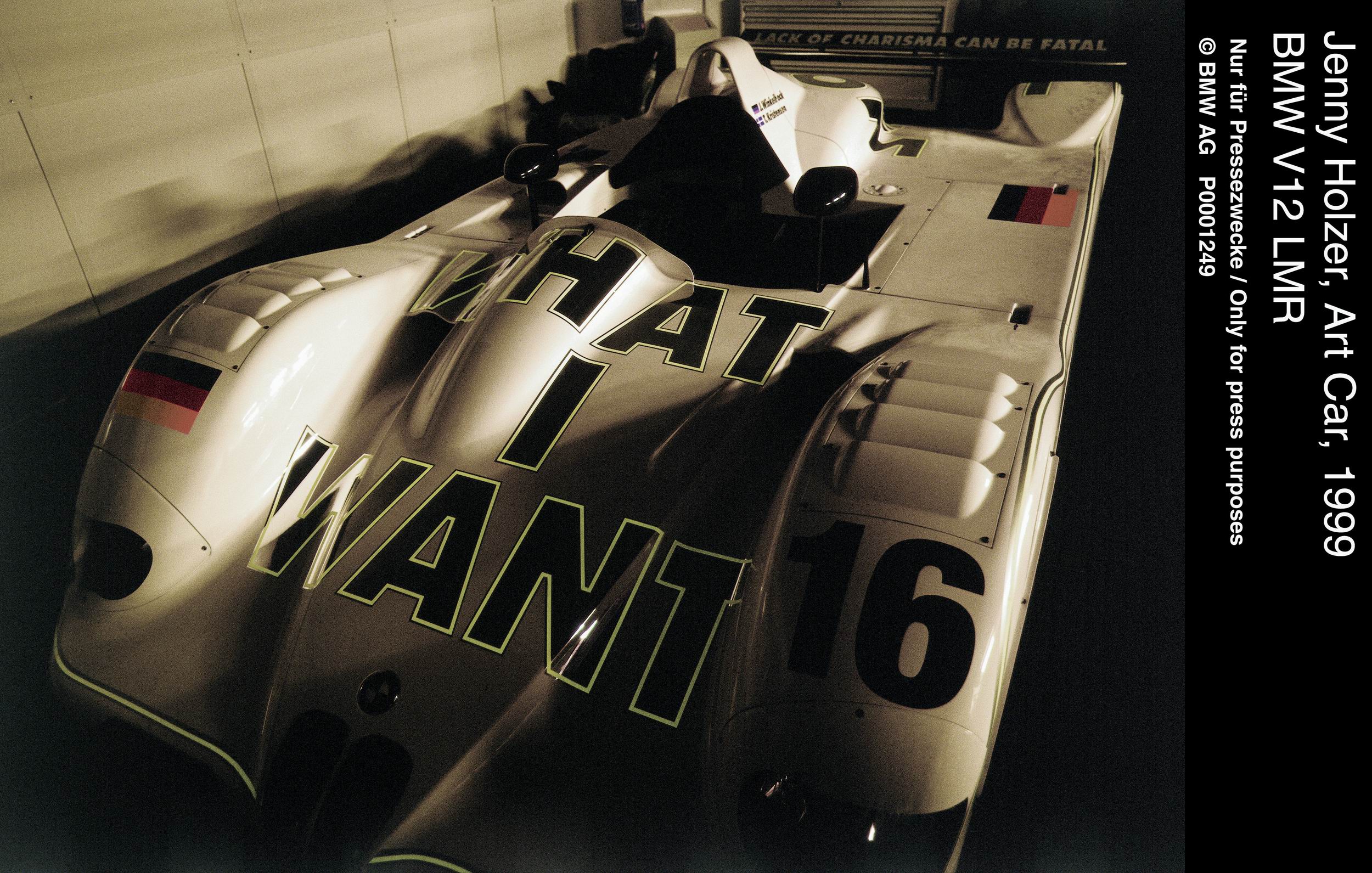 BMW V12 LMR Art Car # 15 (1999): Jenny Holzer