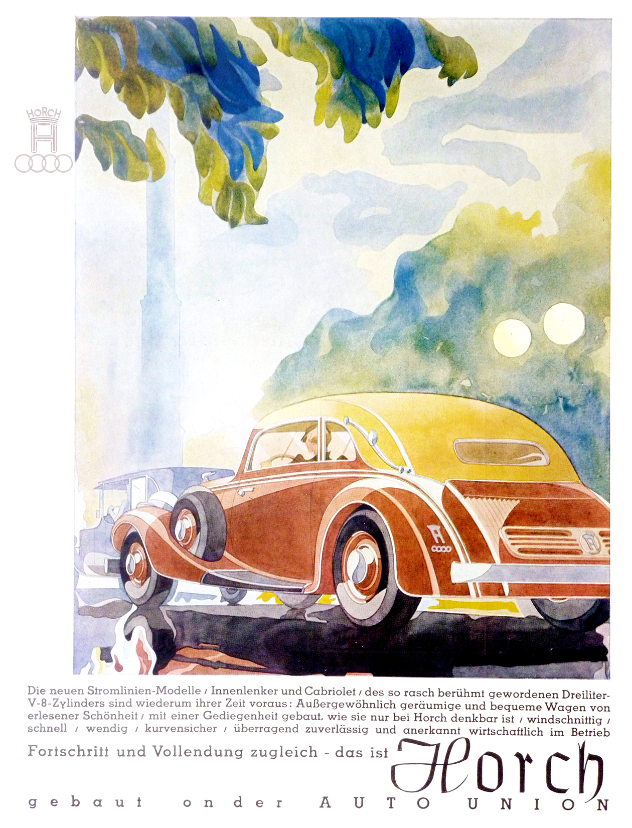 Horch Stromlinien-Modelle V8 (1934): Advertising Art by Bernd Reuters
