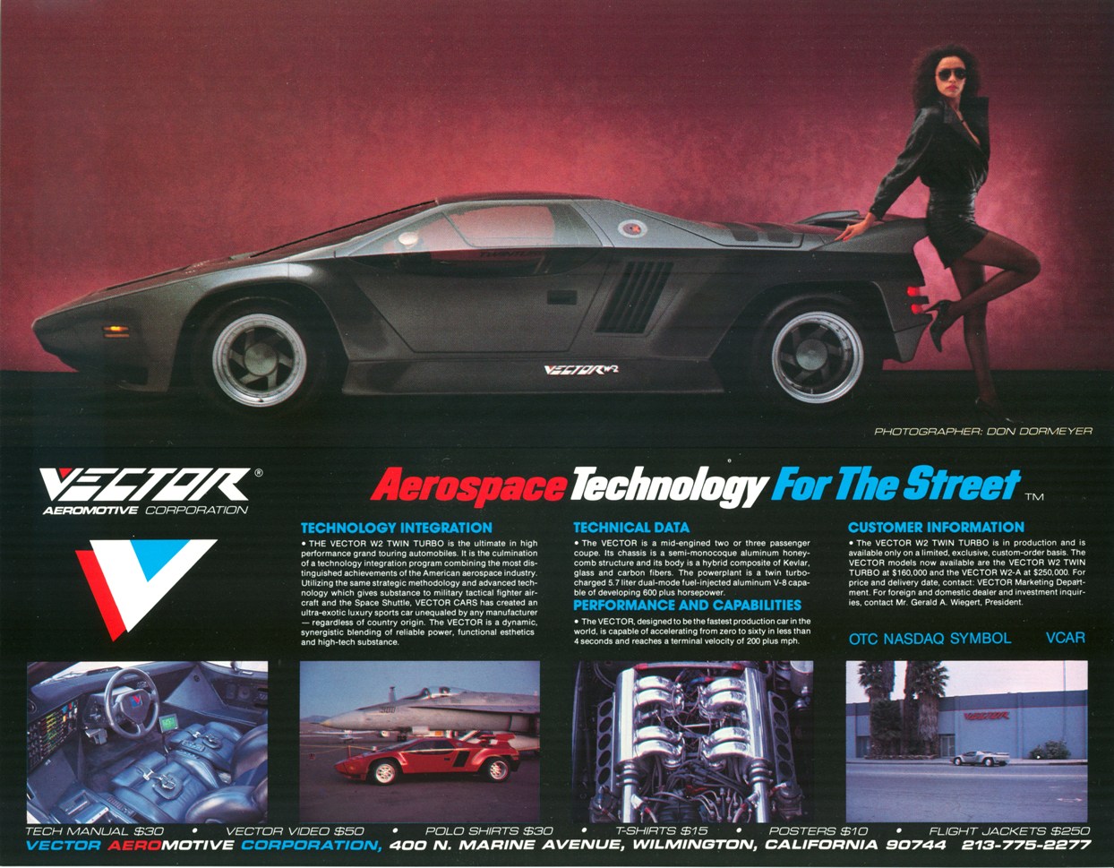 Vector W2 Twin Turbo, 1988-1989 - Advertising