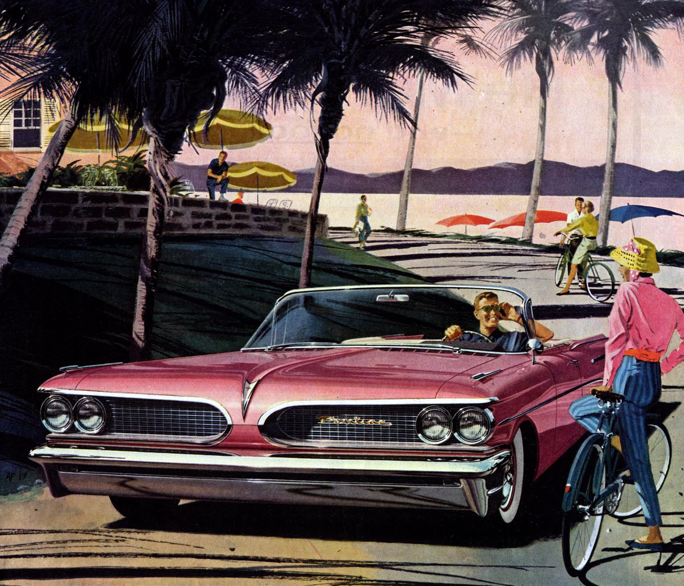 1959 Pontiac Catalina Convertible - 'Bermuda': Art Fitzpatrick and Van Kaufman - Early in our Pontiac work, we really started breaking the rules. Putting the girl's bike in front of the car!'