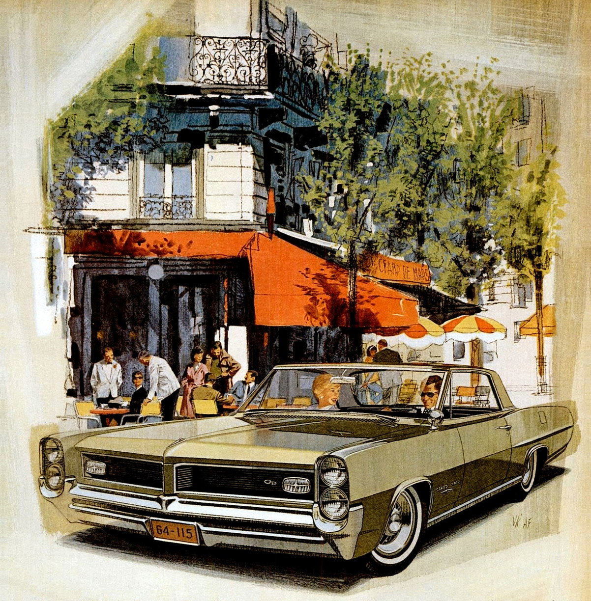 1964 Pontiac Grand Prix in Pinehurst Green - 'Champs De Mars' Enroute to déjeuner: Art Fitzpatrick and Van Kaufman