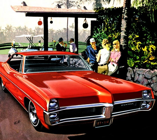 1967 Pontiac Catalina 4-Door Hardtop in Regimental Red - 'Kona Foursome' Early round of golf, Kona, Hawaii: Art Fitzpatrick and Van Kaufman