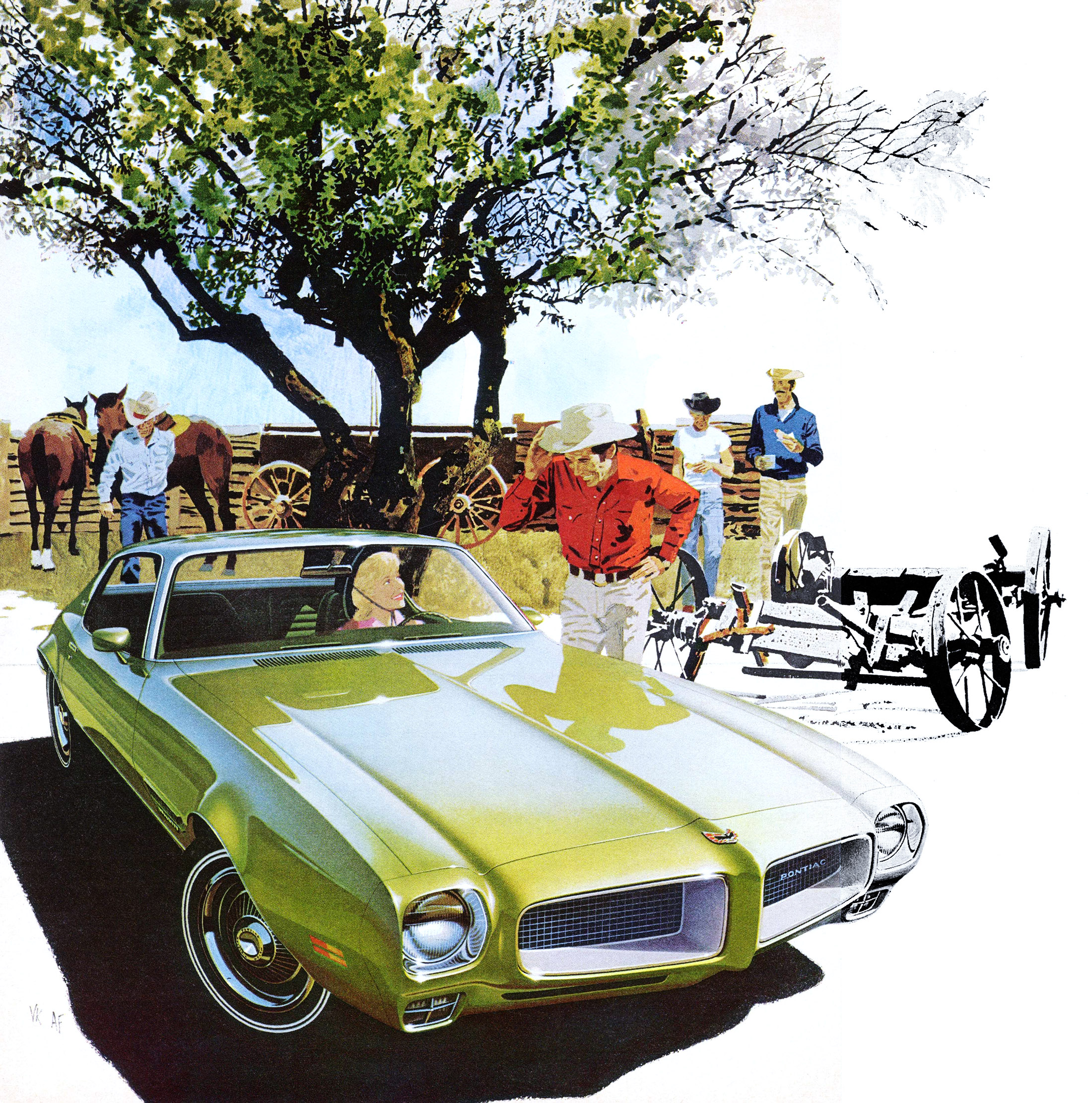1971 Pontiac Firebird Esprit - 'The Ranch': Art Fitzpatrick and Van Kaufman - One of our last ads for Pontiac. Somebody convinced the company that photography was cheaper. Wrong. The next year's photo campaign cost nearly twice as much per illustration.
