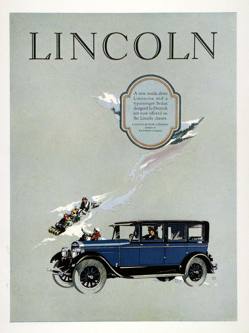 Lincoln Ad (February, 1926): 7-Passenger Sedan by Dietrich - Illustrated by Fred Cole