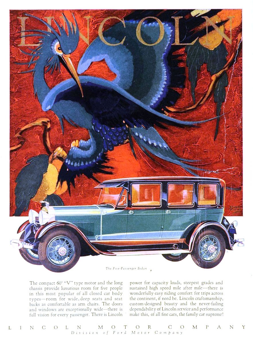 Lincoln Ad (1928): Five Passenger Sedan - Illustrated by Stark Davis