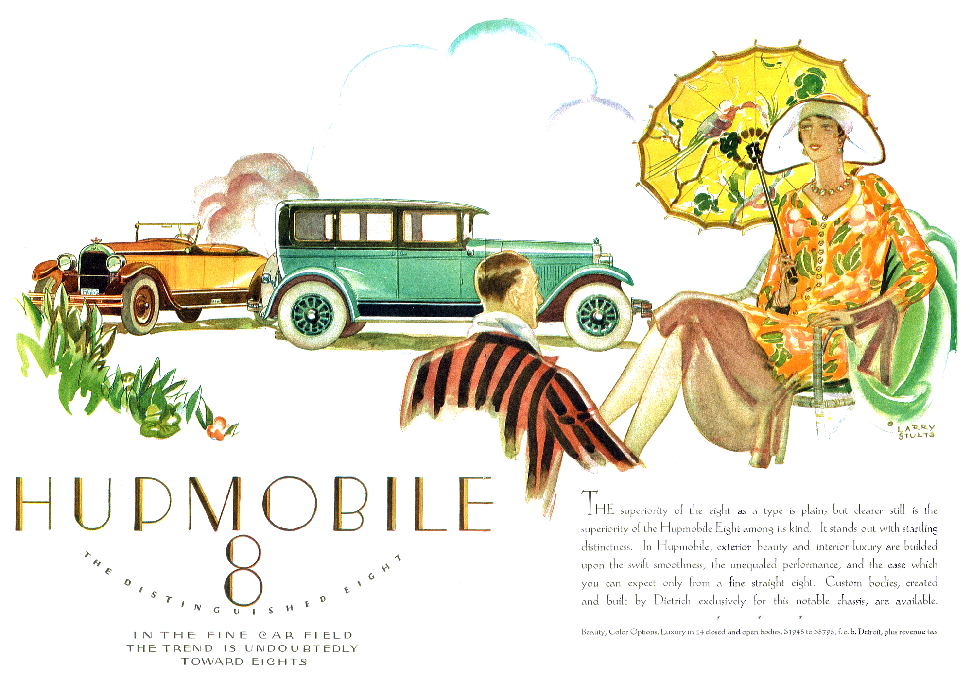 Hupmobile Eight Ad (July, 1927): Illustrated by Larry Stults