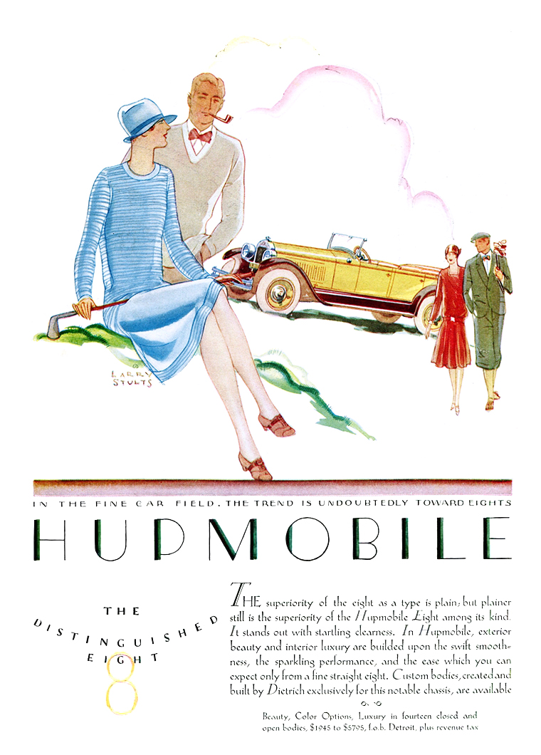 Hupmobile Eight Ad (August, 1927): Illustrated by Larry Stults