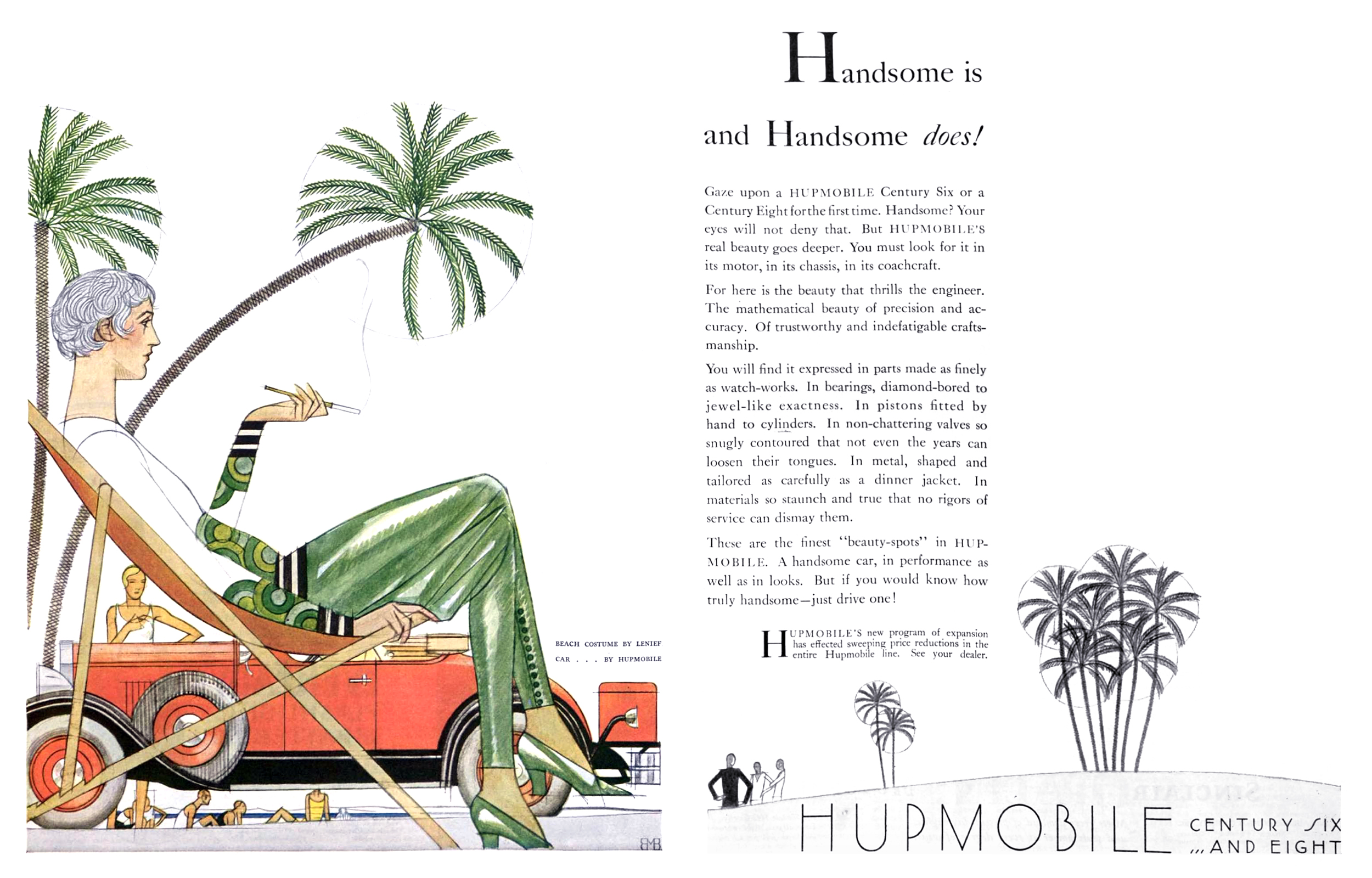 Hupmobile Advertising Art by Bernard Boutet de Monvel (June, 1929): Beach Costume by Lenief - Car... by Hupmobile