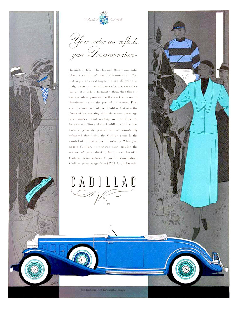 Cadillac V-8 Ad (1932): Convertible Coupe - Illustrated by Robert Fawcett