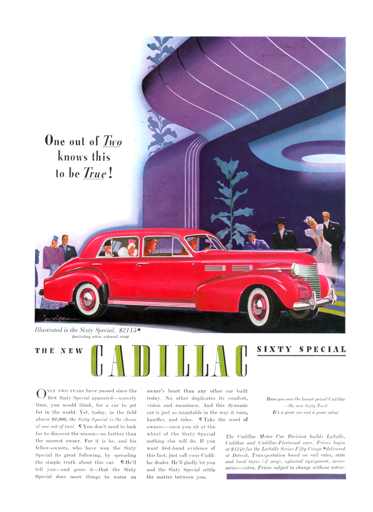 Cadillac Sixty Special Ad (March–April, 1940) - Illustrated by Jon Whitcomb