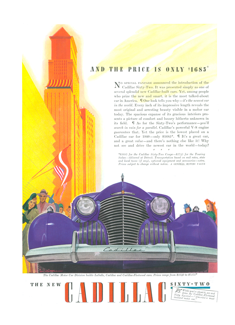 Cadillac Sixty-Two Ad (March, 1940) - Illustrated by Jon Whitcomb