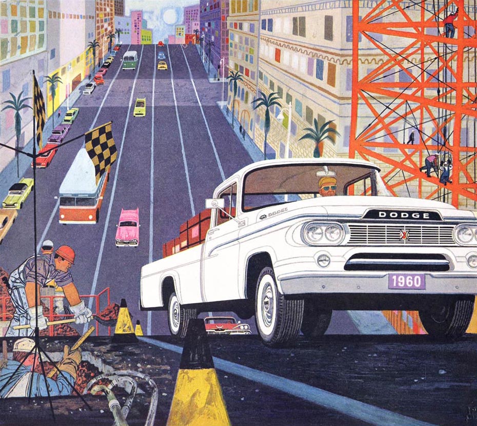Dodge Trucks Advertising Art by Charles Wysocki (January, 1960) - Has the edge in economy