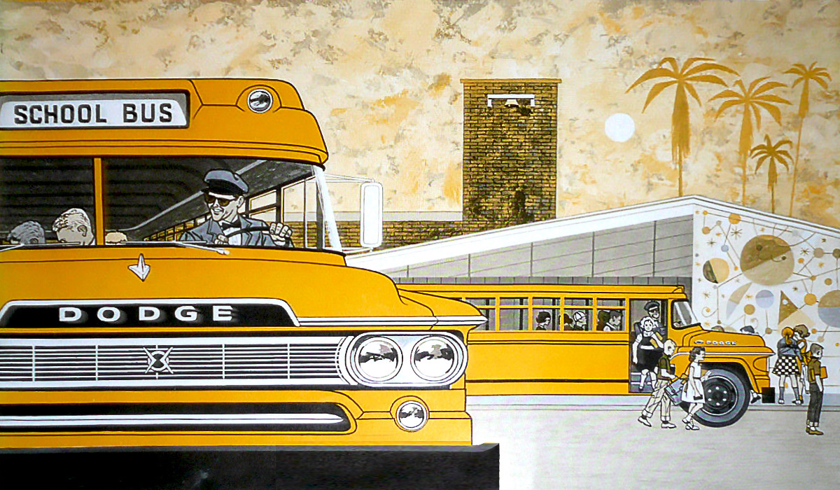 Dodge Trucks Advertising Art by Charles Wysocki (1960) - School bus chassis